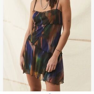 UO Urban Outfitters 90s / Y2K mesh mini moxie brushstroke slip dress